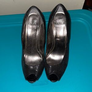 Open toed sequin pumps